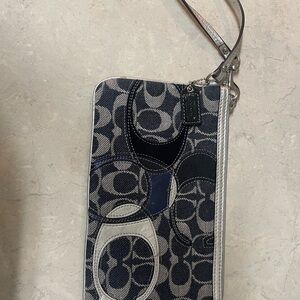 Vintage Coach Blue and Gray Wristlet Clutch